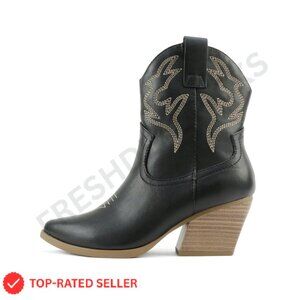 Western Ankle Booties Pointed Toe Low Heel Chic Y2K Fashion Trendy